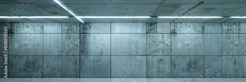 concrete wall, opaque resin panels, neon ceiling lights photo