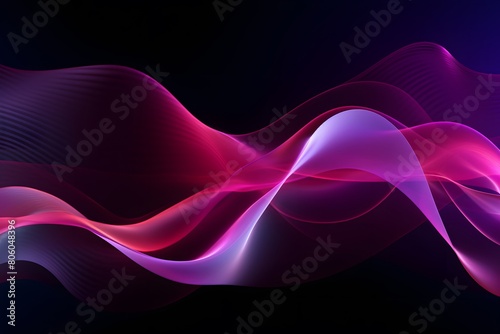Vector smooth waves on dark background. Futuristic technology design backdrop with purple and blue gradient transition. 