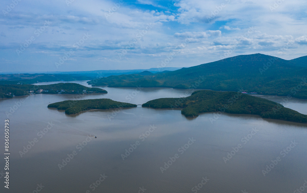Aerial photography of Jingbo Lake Scenic Area in Mudanjiang City, Heilongjiang Province, China Aerial photography of Jingbo Lake Scenic Area in Mudanjiang City, Heilongjiang Province, China
