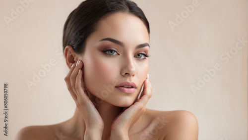 Beauty Woman with Clean and Healthy Skin Showing Her Face