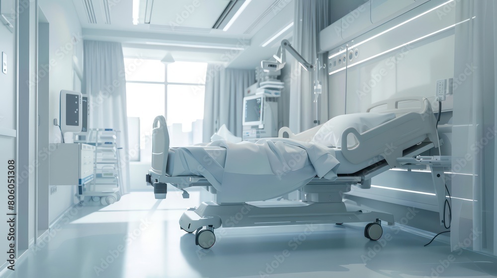 hospital bed in modern hospital room hospital bed in modern hospital room