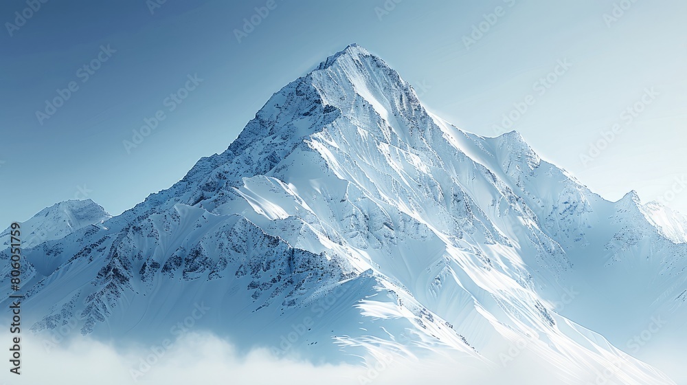 panoramic view of a majestic mountain peak glistening under the sun