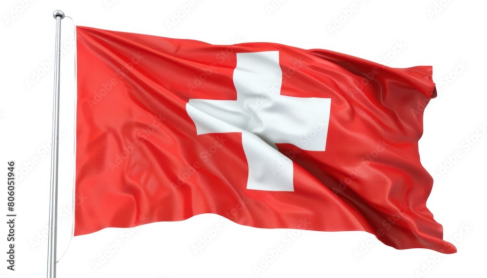 swiss flag waving, isolated on white background swiss flag waving, isolated on white background
