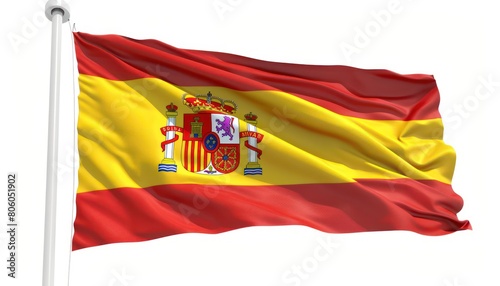spain flag waving, isolated on white background