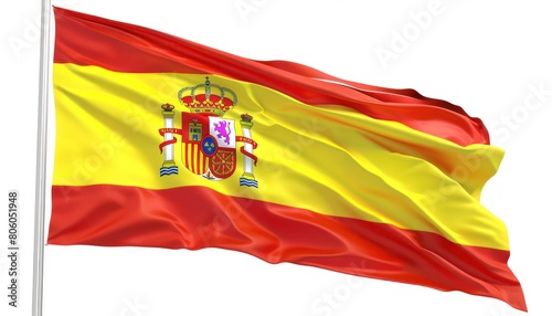 spain flag waving, isolated on white background