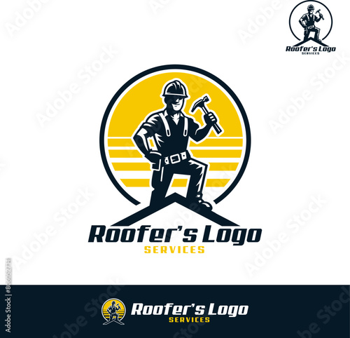 Roofer Logo with roofer, roofers, roofing company, logo, design, brand, for roofer's business cards