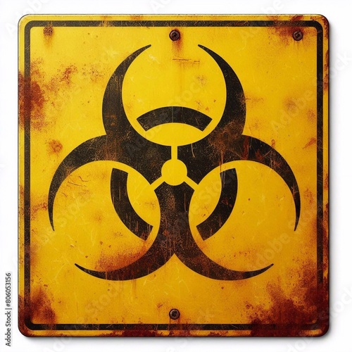 Biohazard sign on metal board.. AI generated illustration