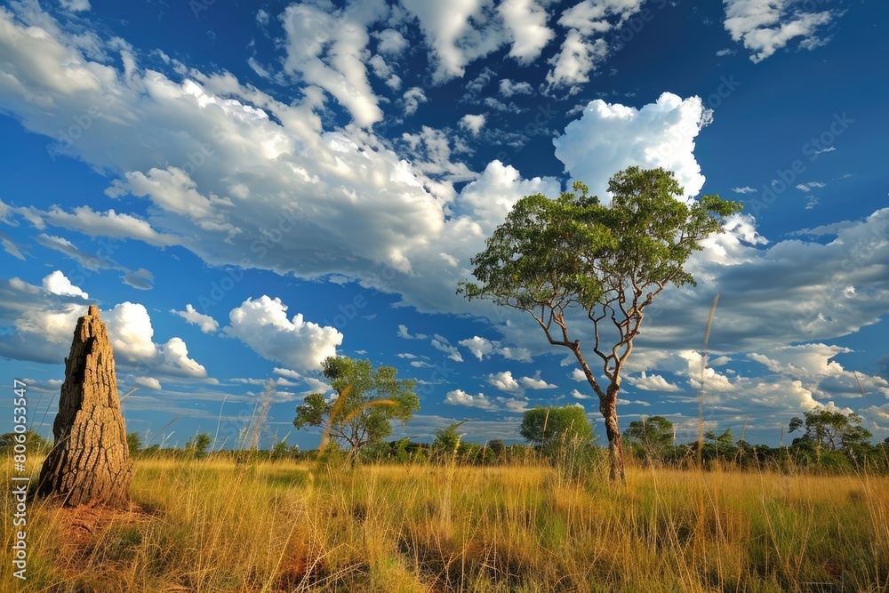 Obraz premium Massive Cathedral of Termite Mounds in the Outback of National Park, Surrounded by Nature