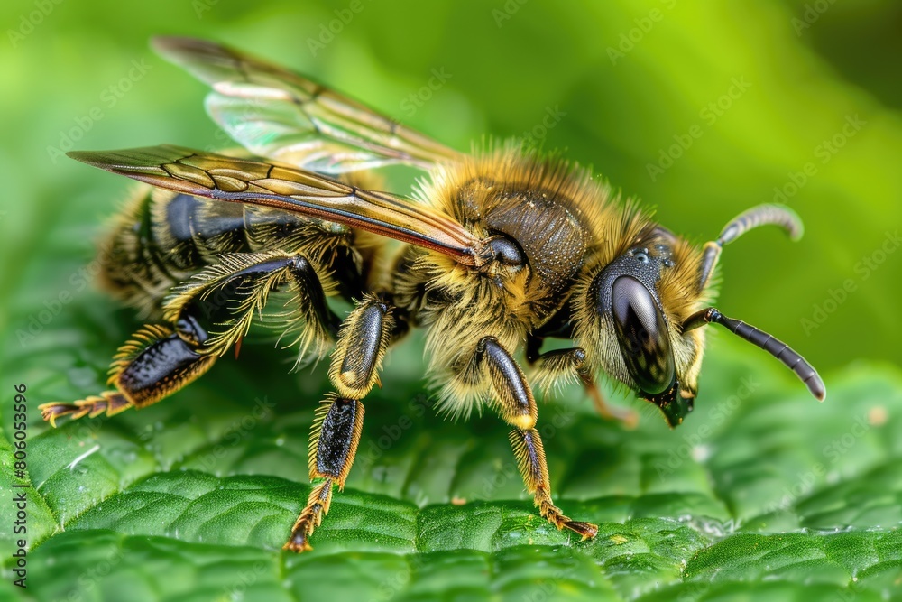 Macro Closeup of Female Andrena Haemorrhoa Mining Bee in Nature - Insect Bug of Hymenoptera Order Macro Closeup of Female Andrena Haemorrhoa Mining Bee in Nature - Insect Bug of Hymenoptera Order