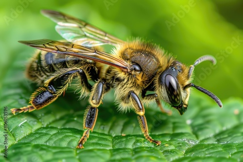 Macro Closeup of Female Andrena Haemorrhoa Mining Bee in Nature - Insect Bug of Hymenoptera Order © Serhii