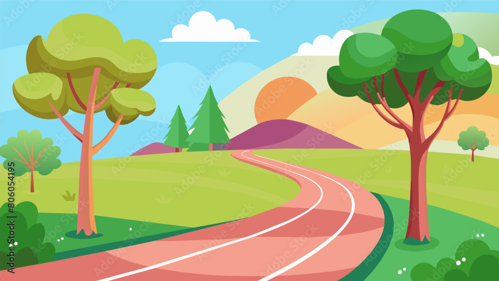 Obraz premium A peaceful park setting with a soft surface track providing a safe and supportive environment for runners of all ages.. Vector illustration