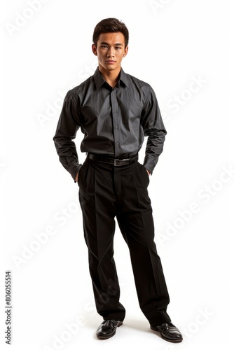 Young Asian Businessman Standing with Hands in Pockets