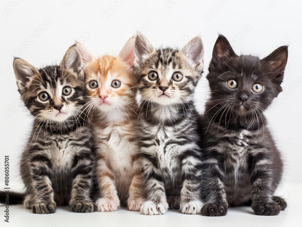 kittens, cats sitting on a table on white background kittens, cats sitting on a table on white background