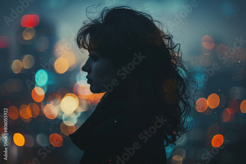 Close-up Portrait with Blurry Background Lights Epic Concept Art with Bokeh Effect


