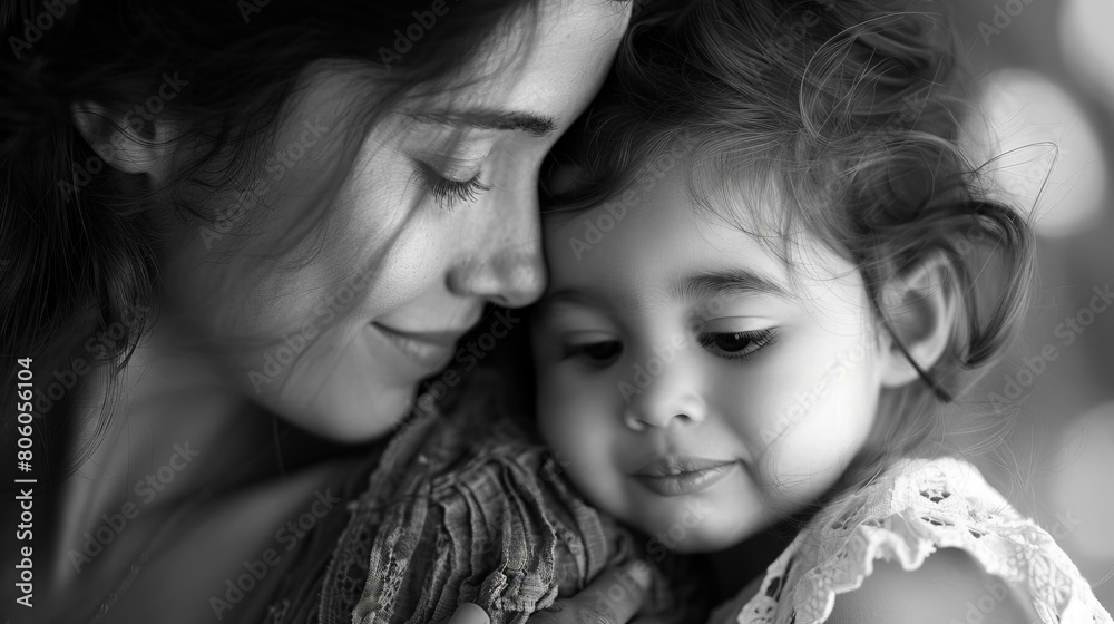 Black and white portrait of a mother and her child Black and white portrait of a mother and her child