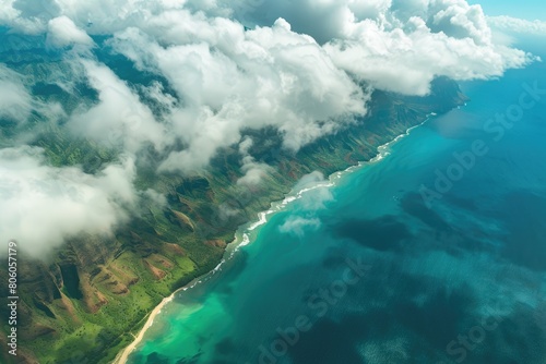 Discover the Beauty of Coast: Awe-inspiring Aerial View of Bay, Beach, and Blue Waters © Serhii