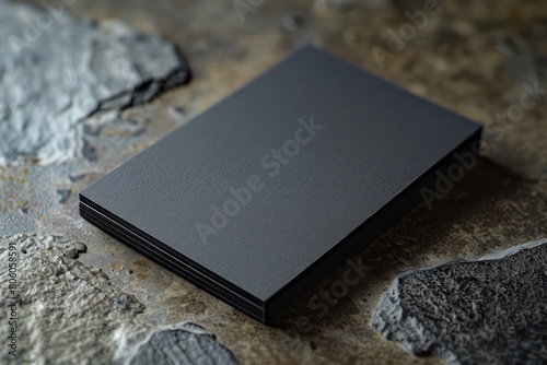 black close up of a dark grey business card