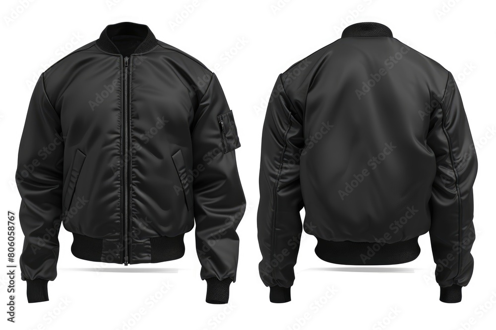 Blank Black Bomber Jacket Mockup with Front and Back Views. Perfect for Clothing, Sport Blank Black Bomber Jacket Mockup with Front and Back Views. Perfect for Clothing, Sport