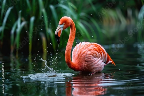 Chilean Flamingo - Pink Flame-Coloured Wading Bird in Wild Water Habitat photo