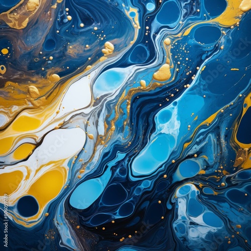 Blue and gold abstract painting photo