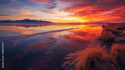 Antelope Island Sunset at Salt Lake. Mesmerizing Island Views with Antelopes photo