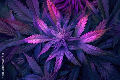 Banner of a Marijuana Patient: Top View of Wild Cannabis Flower in Modern Neon Purple Design