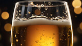 Close-up of beer in a glass, showcasing its bubbles, creates a captivating background
