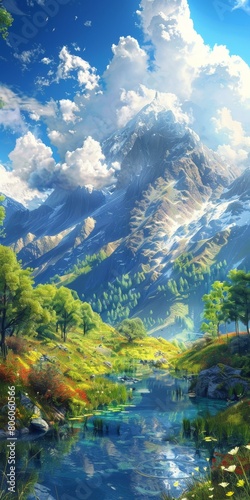majestic mountain landscape with river and trees © Adobe Contributor