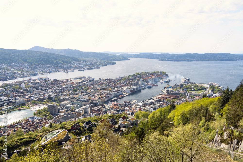 View of Bergen city from the mountain Fløyen