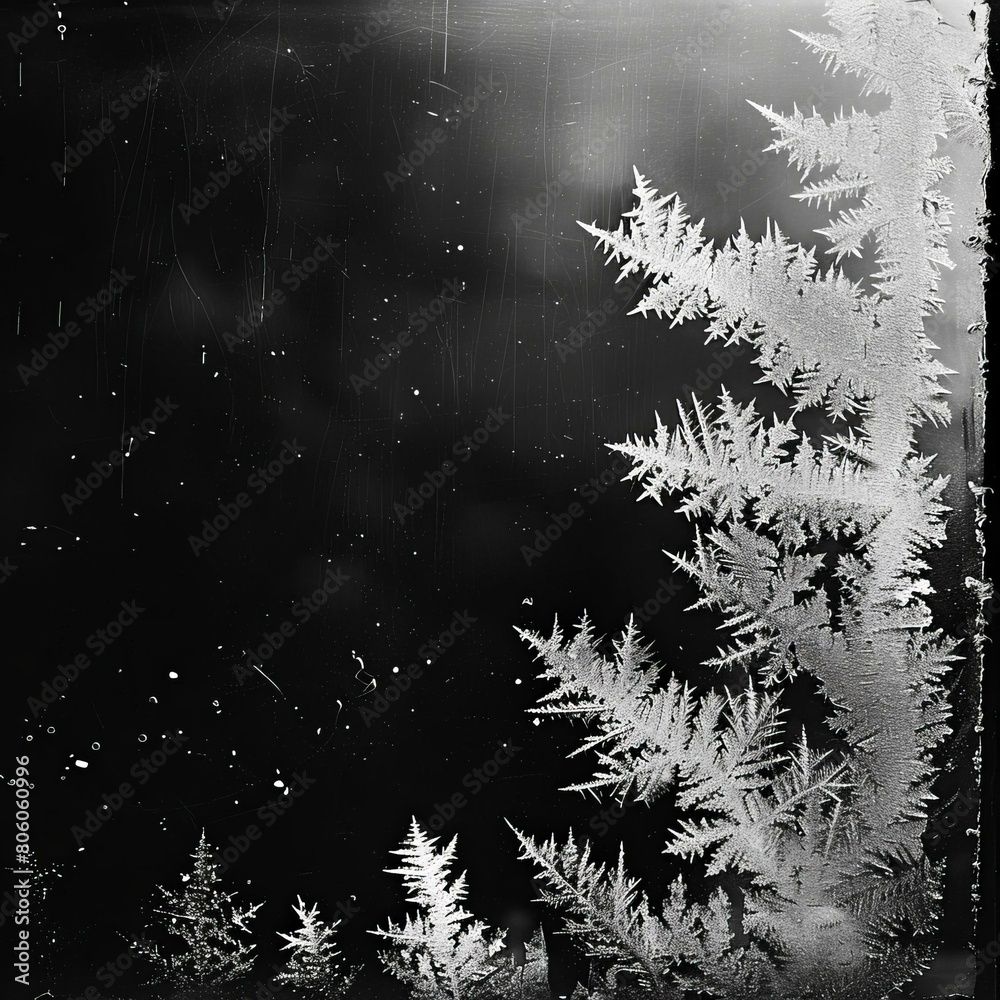 Black and white photo of frost on a window Black and white photo of frost on a window