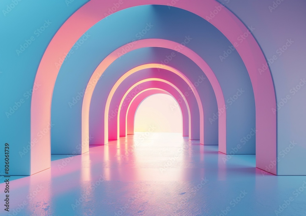 Pink and blue pastel color 3D rendered futuristic sci-fi tunnel Pink and blue pastel color 3D rendered futuristic sci-fi tunnel