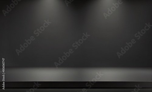 Black abstract table stage with light beams and shadows for products display