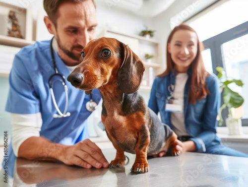 veterinary clinics examining sick dog sitting on table