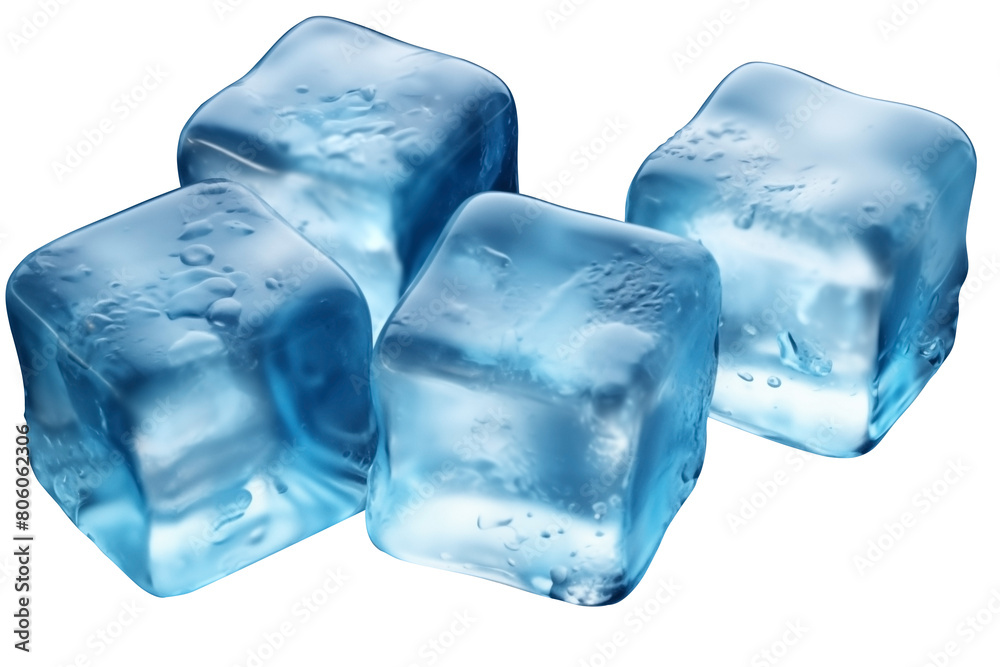 Obraz premium Close up Group of ice cubes PNG Isolated on Transparent and White Background - frozen ice cube water milkshakes cocktail Drinks Advertising Concept 