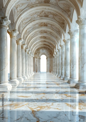Long marble corridor with columns
