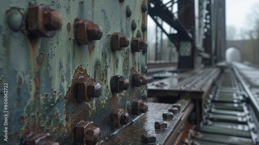 Rustic Steel, Part of Old Bridge. Old bridge construction parts, metal elements.