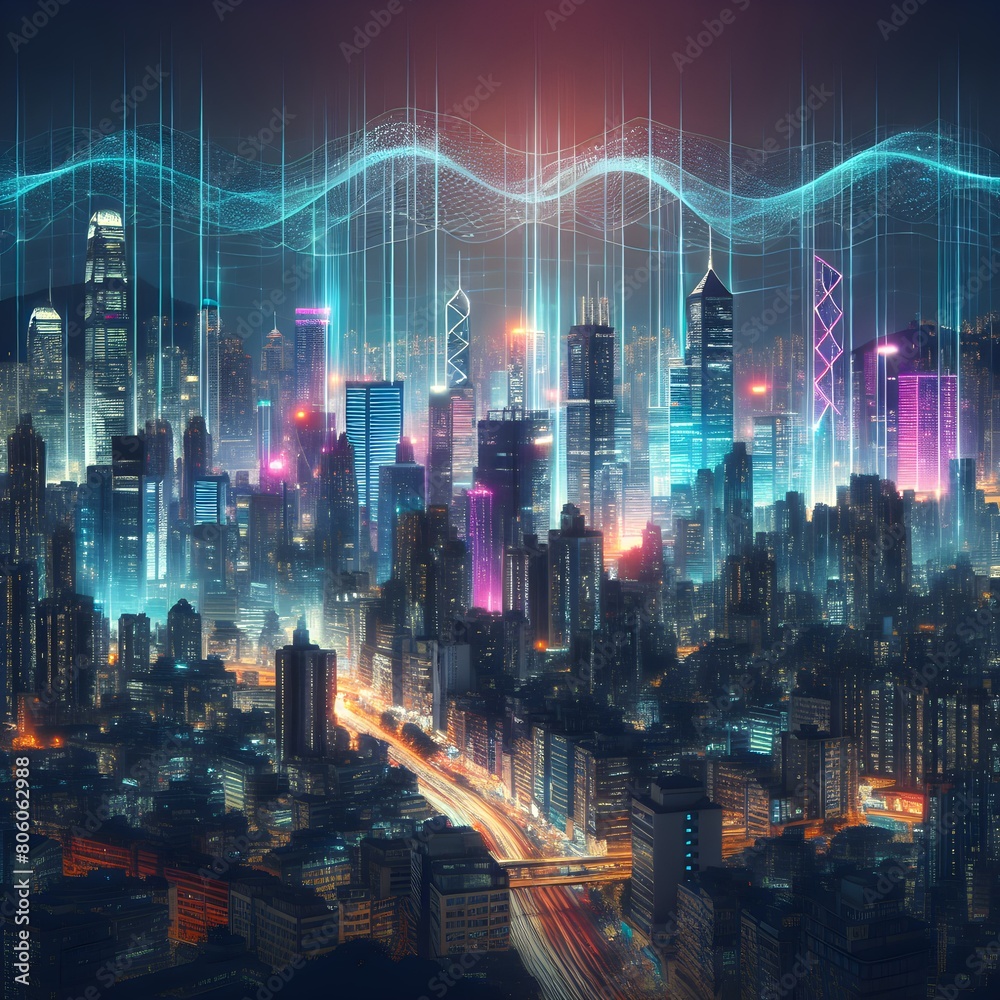 Abstract digital city background. Futuristic cityscape. 3D Rendering