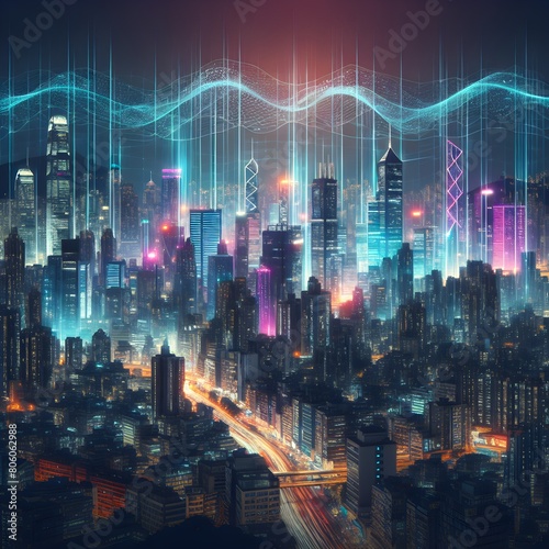 Abstract digital city background. Futuristic cityscape. 3D Rendering