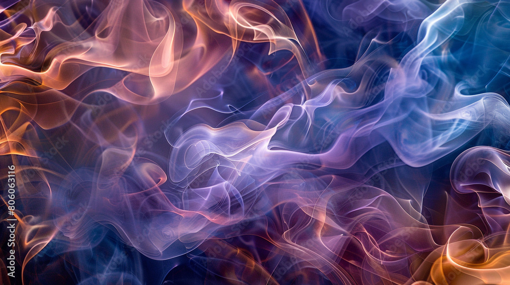 A complex tapestry of smoke in rich jewel tones, weaving through the air to create a luxurious, opulent abstract scene.