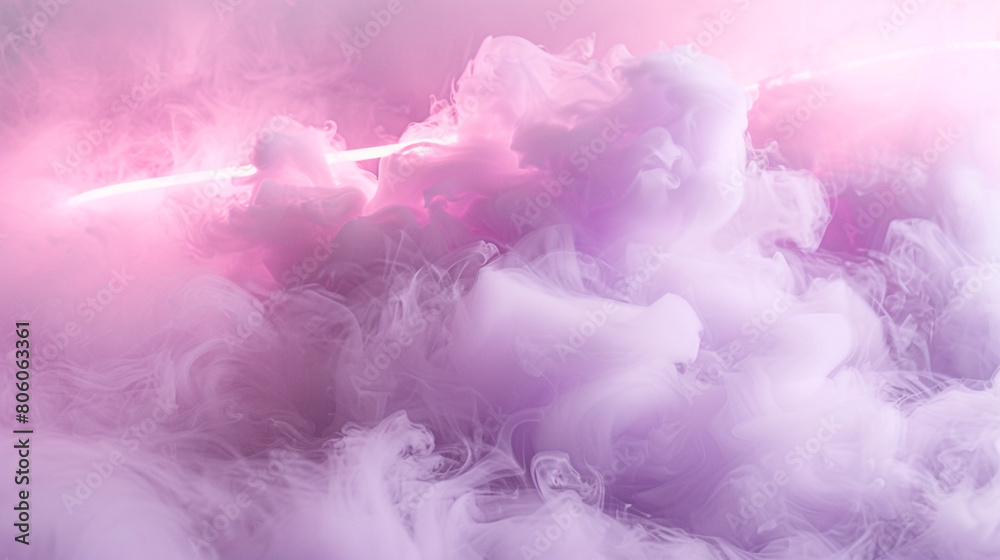 A dense cloud of smoke in pale lavender, with a neon light texture in blush pink creating a soft, romantic effect.