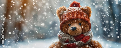 Create BB Bear wearing a hat and scarf, ready for a snowy day of sledding photo