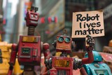 Robots protesting for robot rights, robot uprising