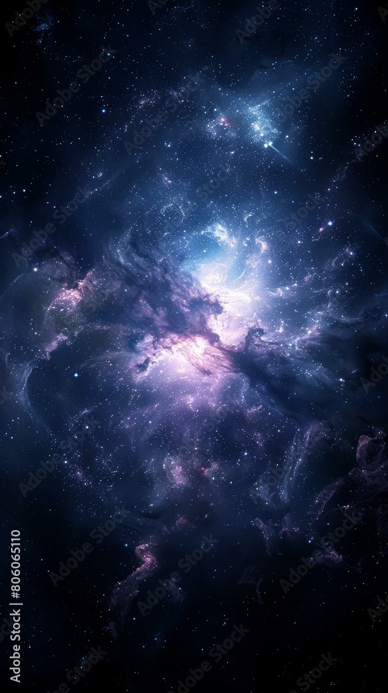 Interstellar space with bright glowing nebula and stars