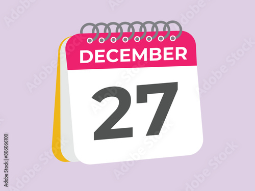 December 27 calendar reminder. 27 December daily calendar icon template. Calendar 27 December icon Design template. Vector illustration
