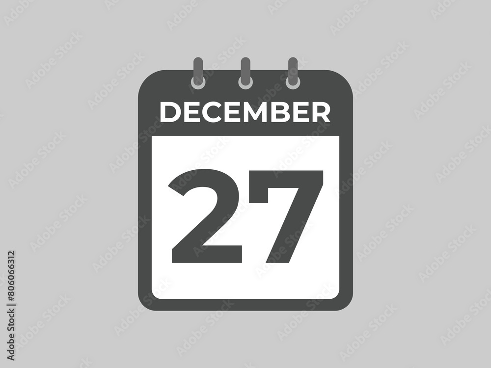 December 27 calendar reminder. 27 December daily calendar icon template. Calendar 27 December icon Design template. Vector illustration

