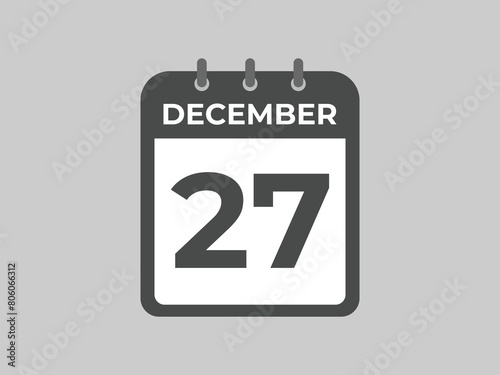 December 27 calendar reminder. 27 December daily calendar icon template. Calendar 27 December icon Design template. Vector illustration
