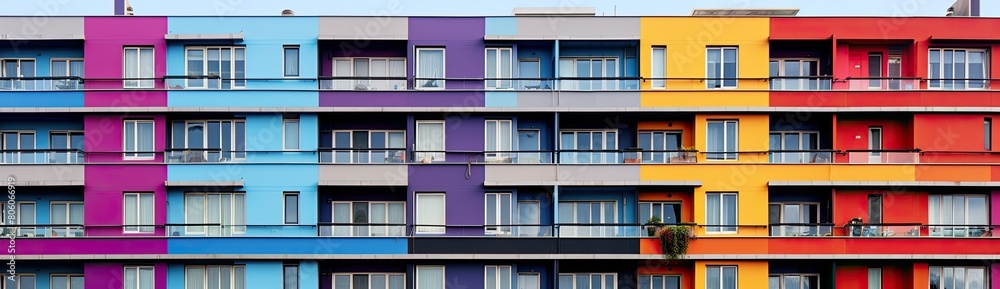 Vibrant Living: Residential Complex Building Featuring Colorful Bay Windows Exterior