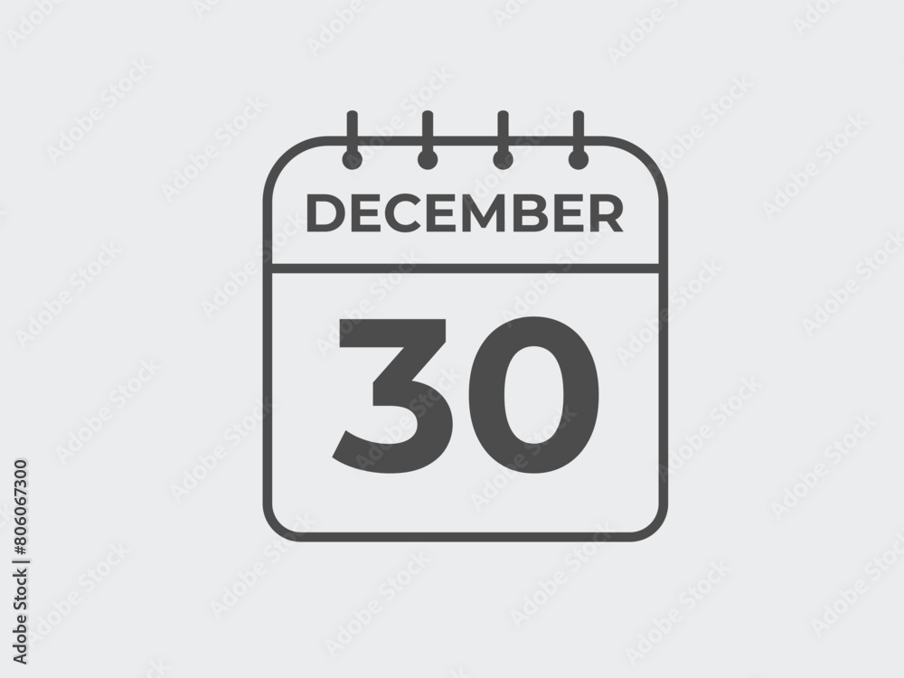 December 30 calendar reminder. 30 December daily calendar icon template. Calendar 30 December icon Design template. Vector illustration
December 30 calendar reminder. 30 December daily calendar icon template. Calendar 30 December icon Design template. Vector illustration