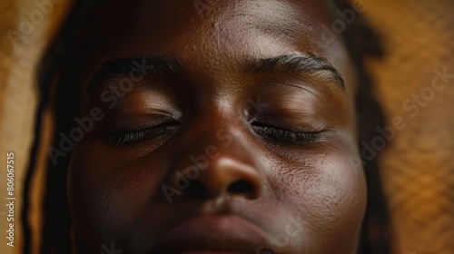 Serene African Woman with Eyes Closed - A Portrait of Peaceful Contemplation