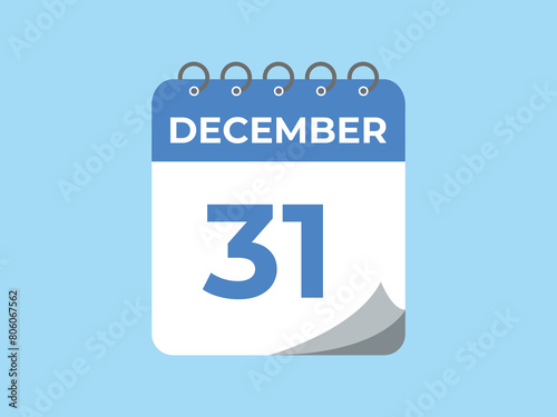 December 31 calendar reminder. 31 December daily calendar icon template. Calendar 31 December icon Design template. Vector illustration
